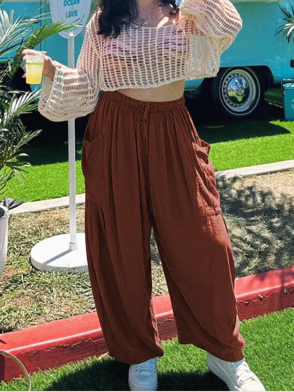 Damen Unifarben Lang Elastische Taille Hose Lässig Frühling/Herbst Hose