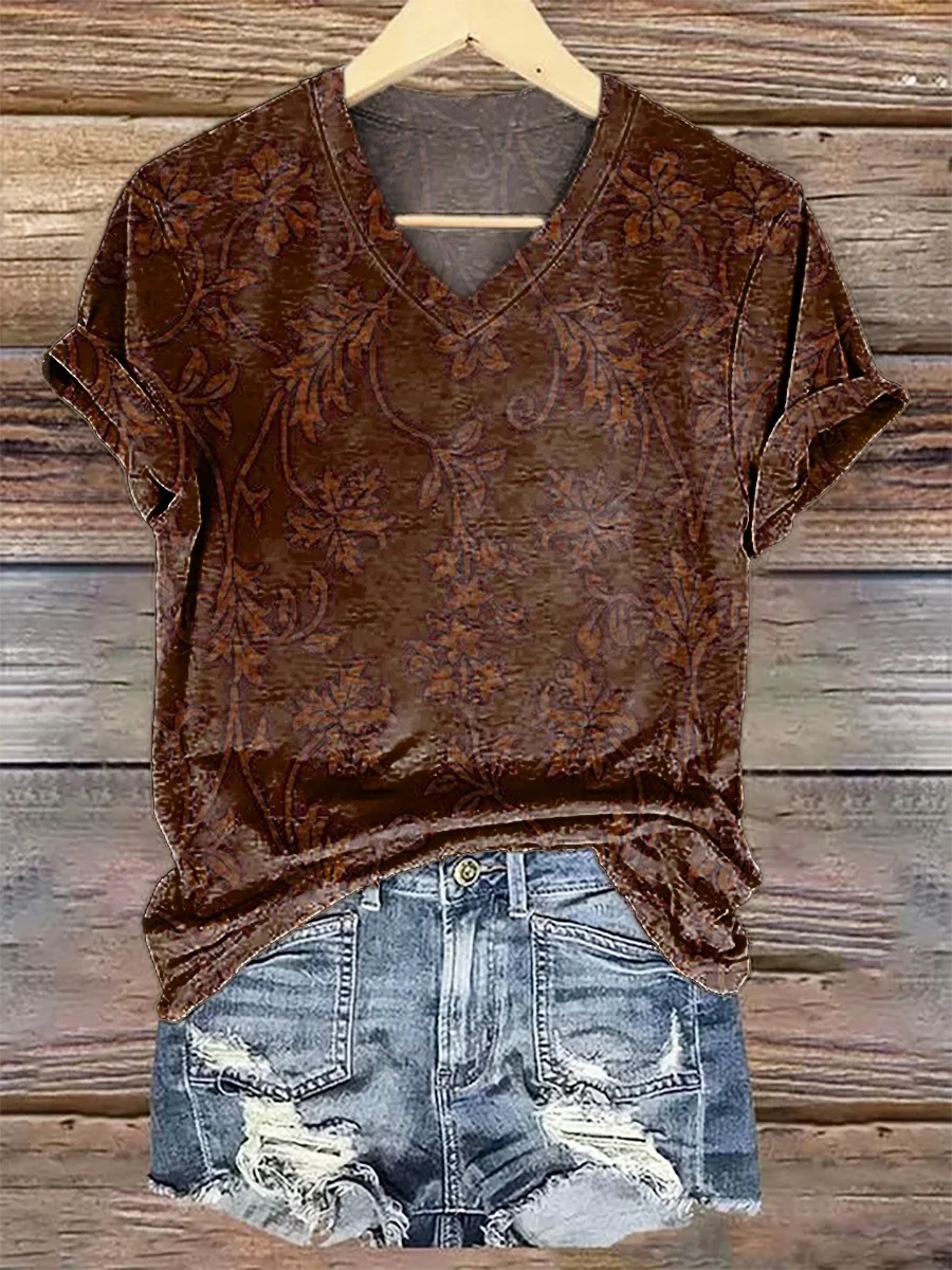 Damen Geblümt Kurzarm T-Shirts T-Shirt V-Ausschnitt Print Lässig Sommer T-Shirt mit Grafik Oberteile