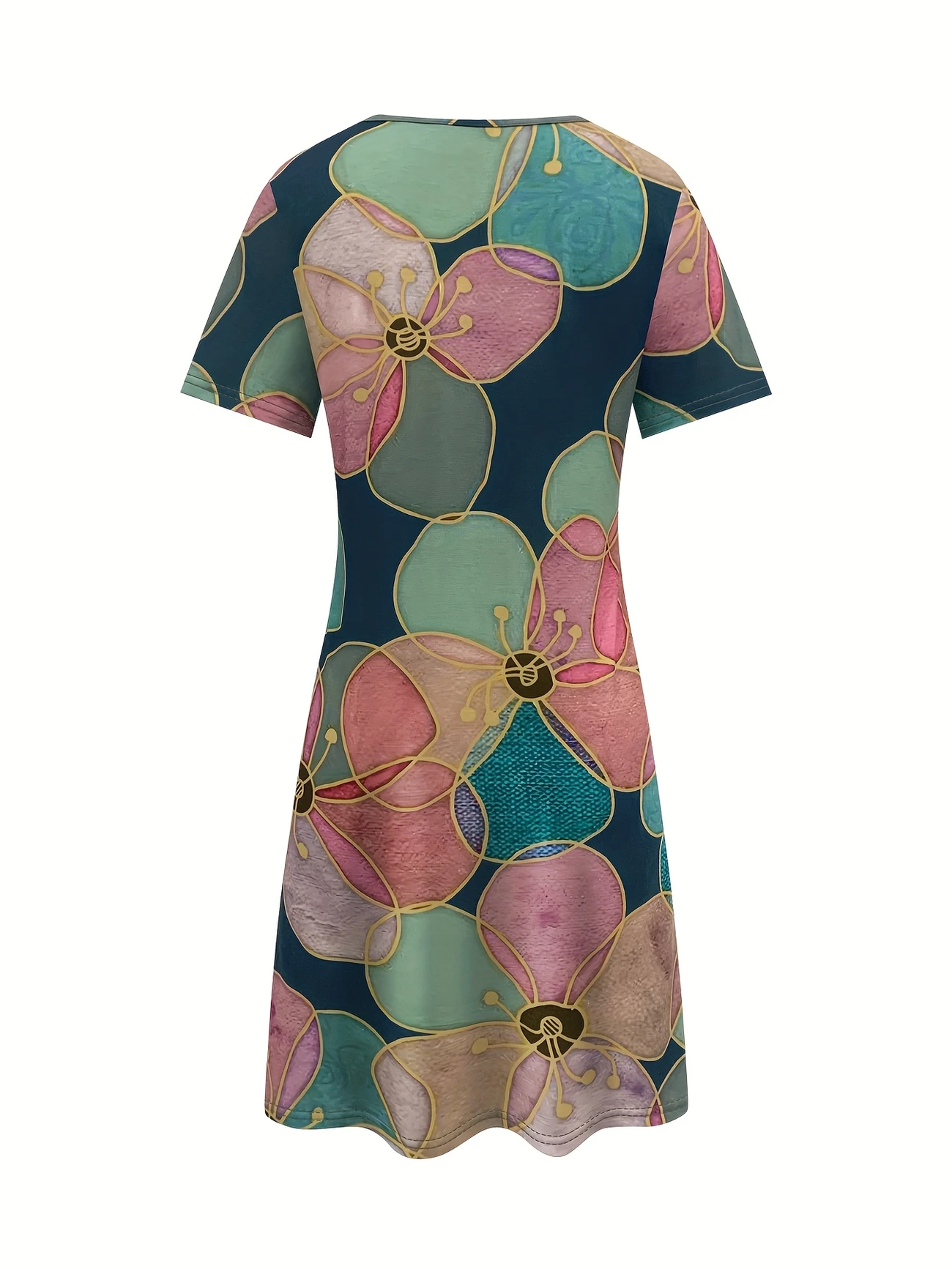 Damen Geblümt Kurzarm Sommer Kleid V-Ausschnitt Täglich Lässig Midi Passen & Flare Kleid A-Linien-Kleid