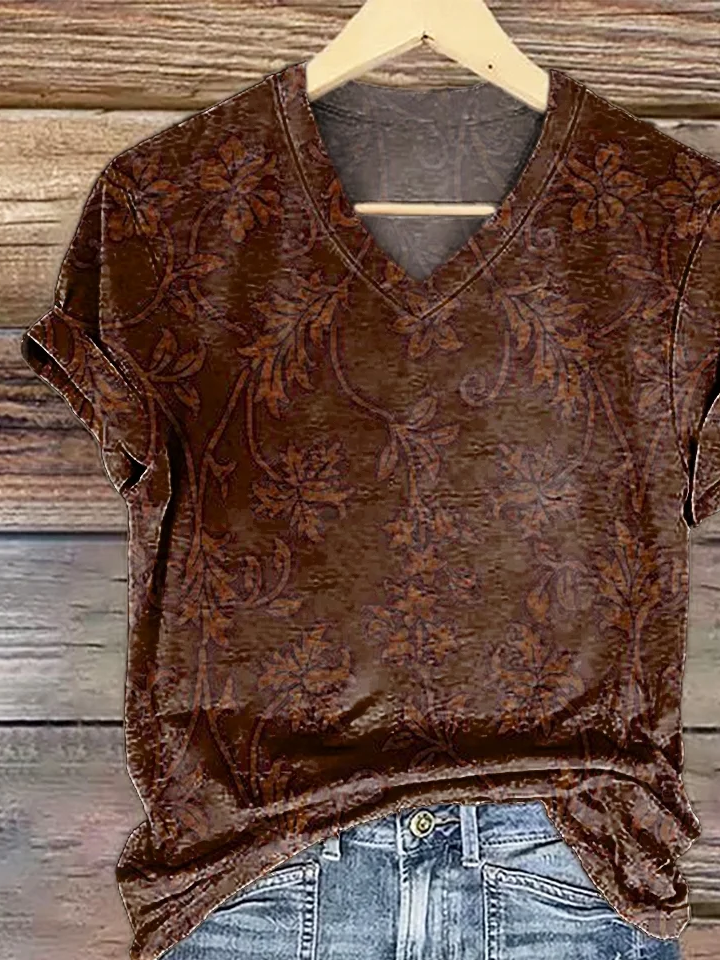 Damen Geblümt Kurzarm T-Shirts T-Shirt V-Ausschnitt Print Lässig Sommer T-Shirt mit Grafik Oberteile