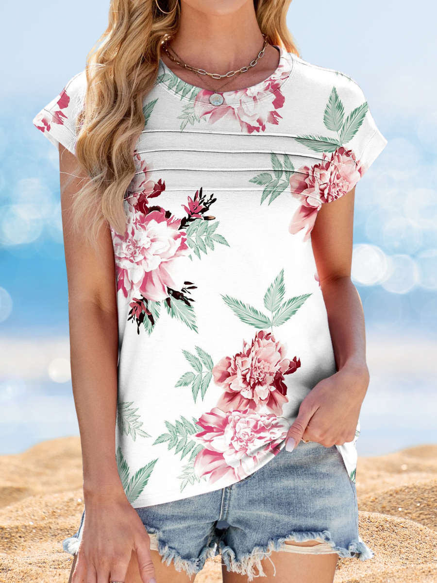 Damen Gestreift Kurzarm T-Shirts T-Shirt Rundhals Print Lässig Sommer Oberteile