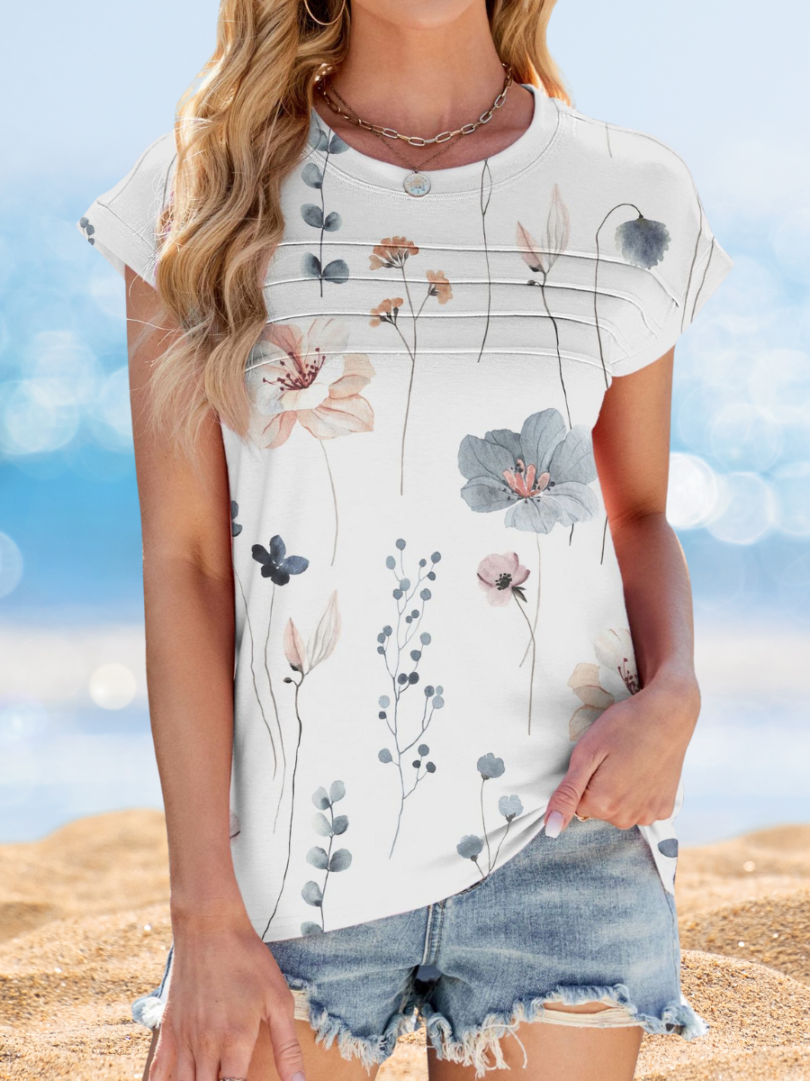 Damen Gestreift Kurzarm T-Shirts T-Shirt Rundhals Print Lässig Sommer Oberteile