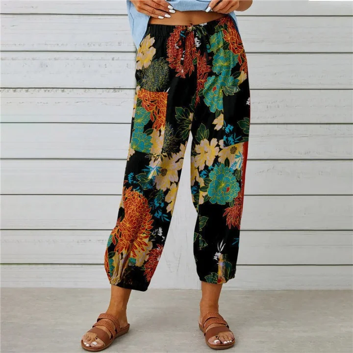 Damen Geometrisch Knöchelhose Elastische Taille Hose Retro Frühling/Herbst Hose