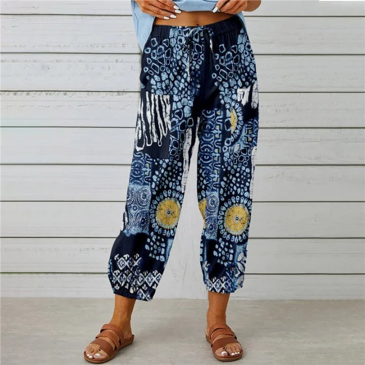 Damen Geometrisch Knöchelhose Elastische Taille Hose Retro Frühling/Herbst Hose