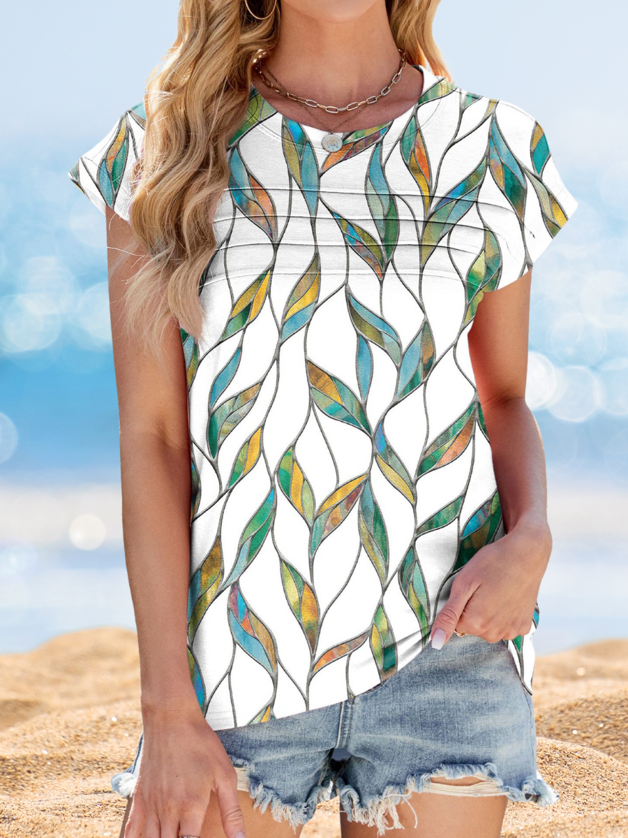 Damen Gestreift Kurzarm T-Shirts T-Shirt Rundhals Print Lässig Sommer Oberteile