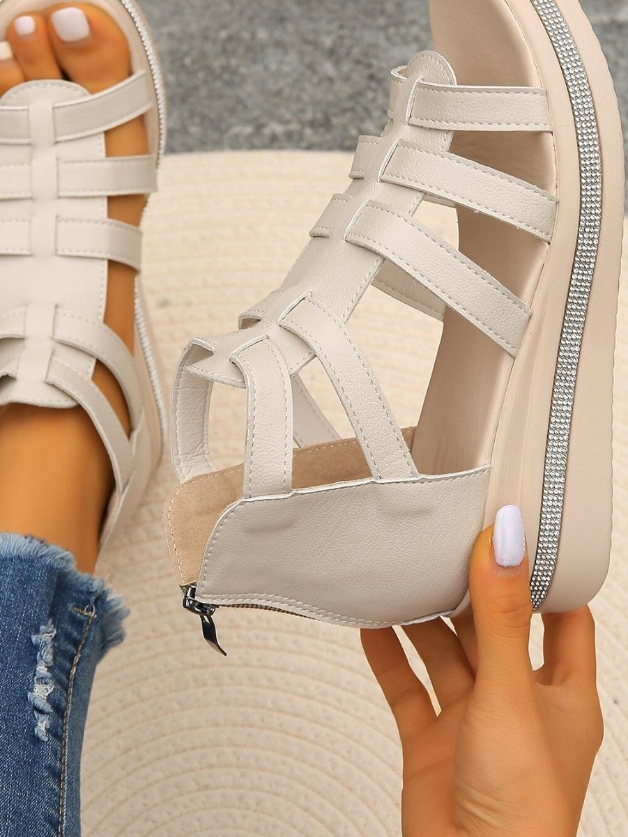 Neu Sommer Pantolette für Damen Weich Leder Keilabsatz Strass dicke Sohlen römisch Pantolette Elegant Hohl Pantolette
