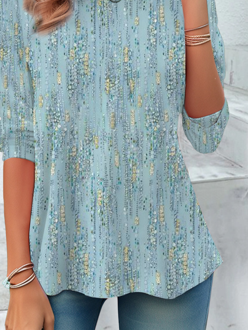 Damen Abstrakt Langarm T-Shirts T-Shirt Rundhals Print Lässig Frühling/Herbst Tunika Oberteile