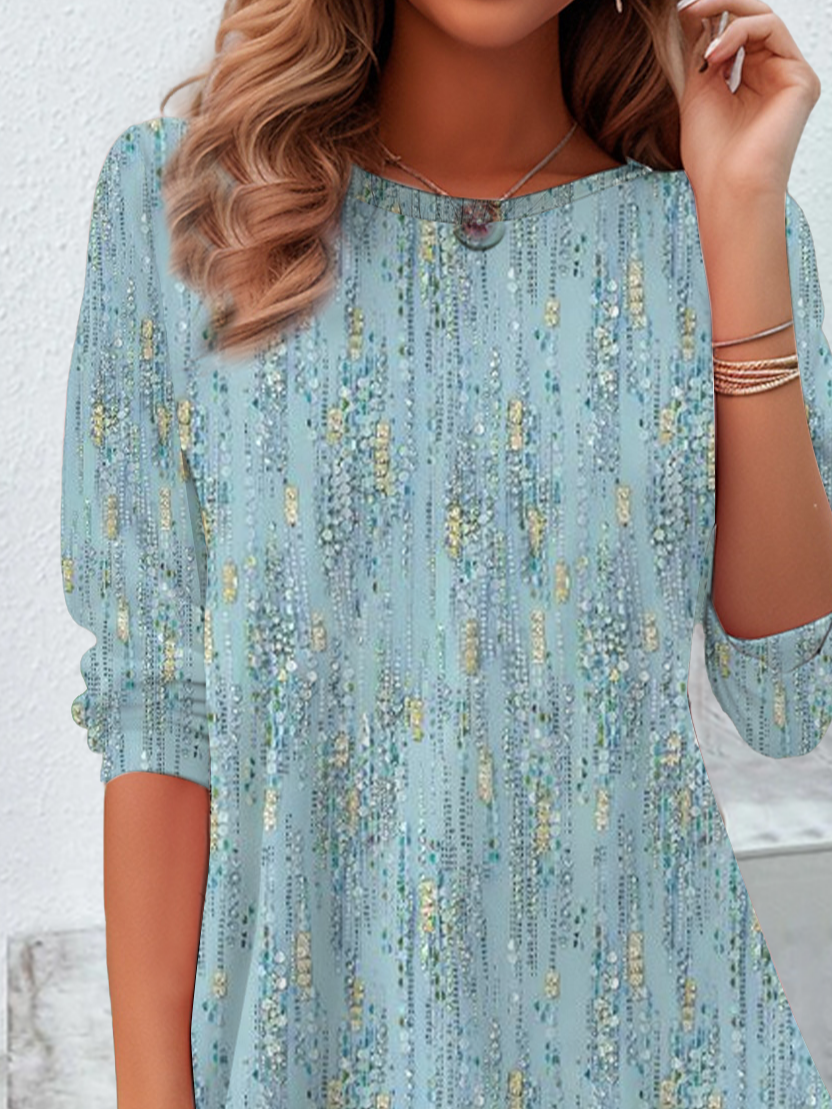 Damen Abstrakt Langarm T-Shirts T-Shirt Rundhals Print Lässig Frühling/Herbst Tunika Oberteile