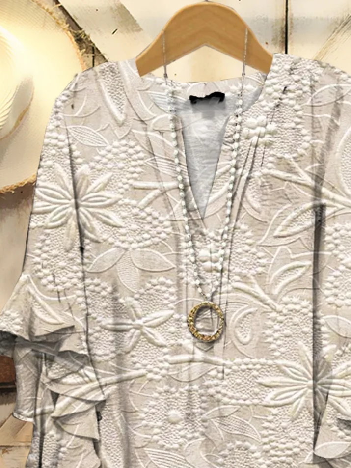 Damen Geblümt Halbarm Bluse Sommer Print V-Ausschnitt Täglich Lässig Oberteile