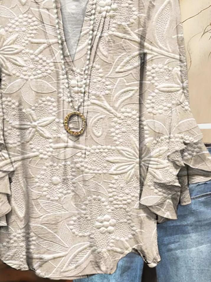 Damen Geblümt Halbarm Bluse Sommer Print V-Ausschnitt Täglich Lässig Oberteile