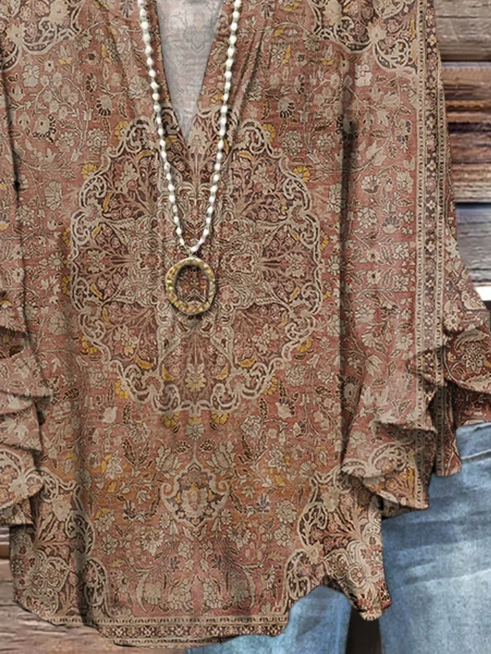 Damen Geblümt Halbarm Bluse Sommer Print V-Ausschnitt Täglich Lässig Oberteile