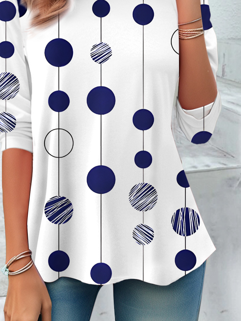 Damen Polka Dots Langarm T-Shirts T-Shirt Rundhals Print Lässig Frühling/Herbst Tunika Oberteile