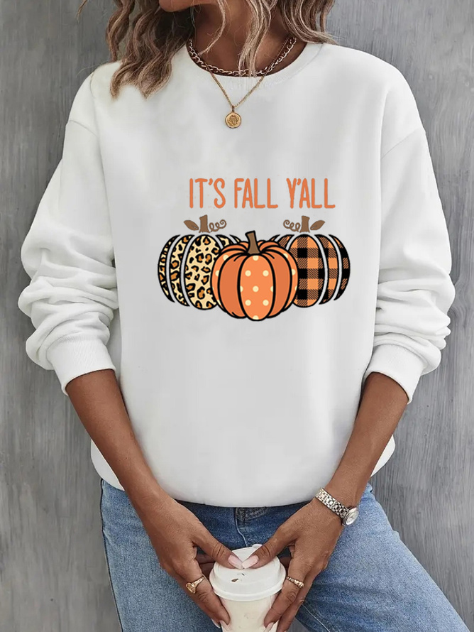 Damen Halloween (Kürbis) Rundhals Print Lässig Frühling/Herbst Langarm Sweatshirt