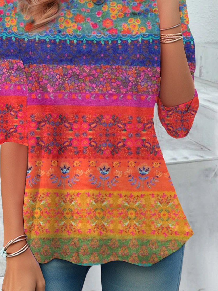 Damen Geblümt Langarm T-Shirts T-Shirt Rundhals Print Lässig Frühling/Herbst Tunika Oberteile