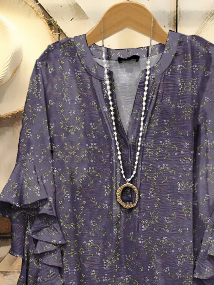 Damen Geblümt Halbarm Bluse Sommer Print V-Ausschnitt Täglich Lässig Oberteile