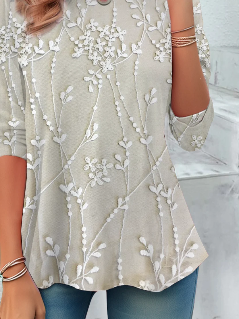 Damen Geblümt Langarm T-Shirts T-Shirt Rundhals Print Lässig Frühling/Herbst Tunika Oberteile