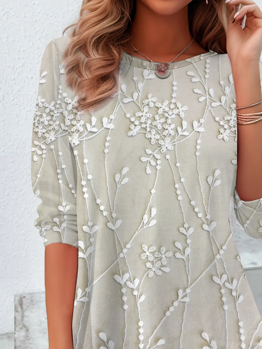 Damen Geblümt Langarm T-Shirts T-Shirt Rundhals Print Lässig Frühling/Herbst Tunika Oberteile