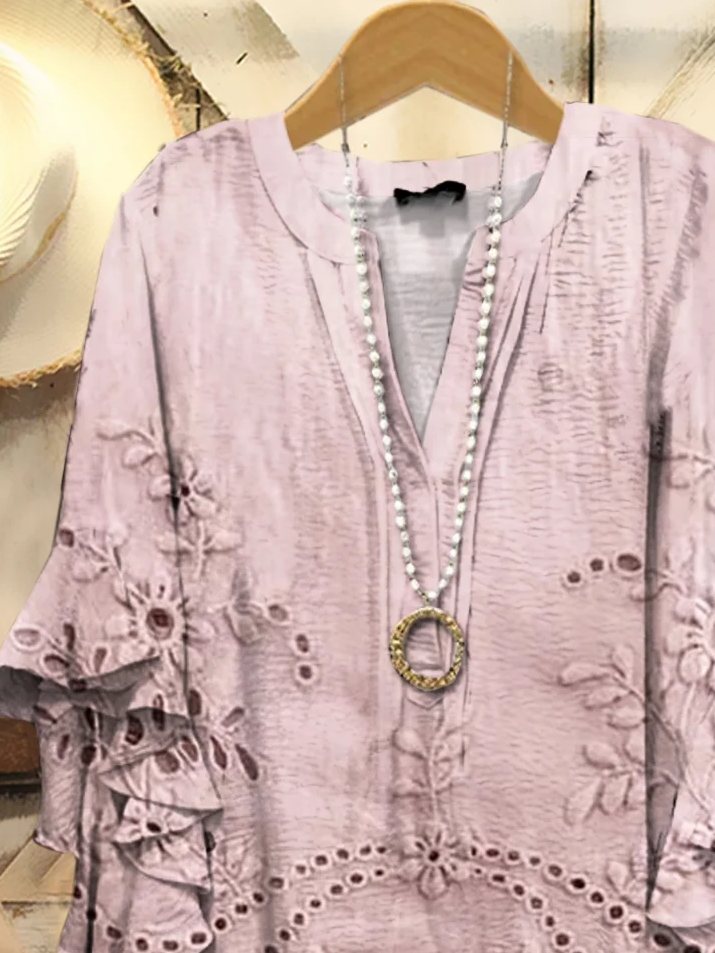 Damen Geblümt Halbarm Bluse Sommer Print V-Ausschnitt Täglich Lässig Oberteile
