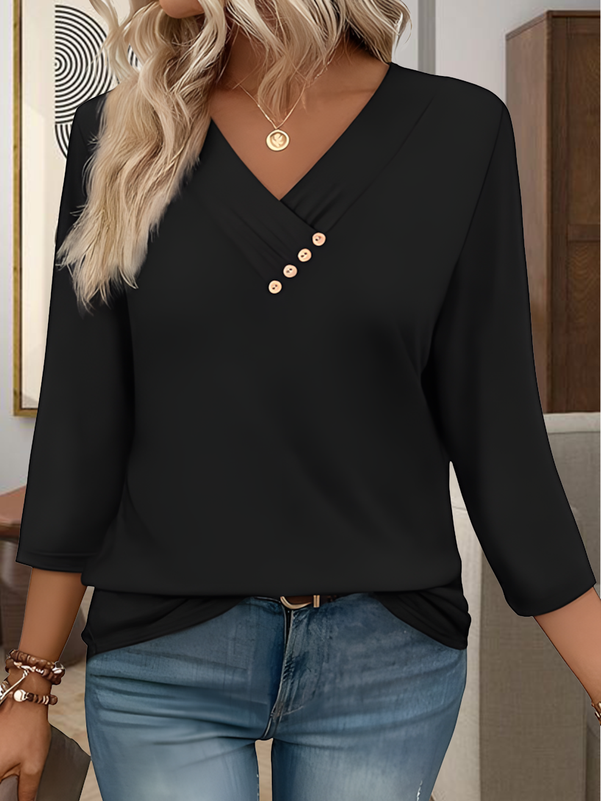Damen Unifarben Halbarm T-Shirts T-Shirt V-Ausschnitt Lässig Sommer Oberteile
