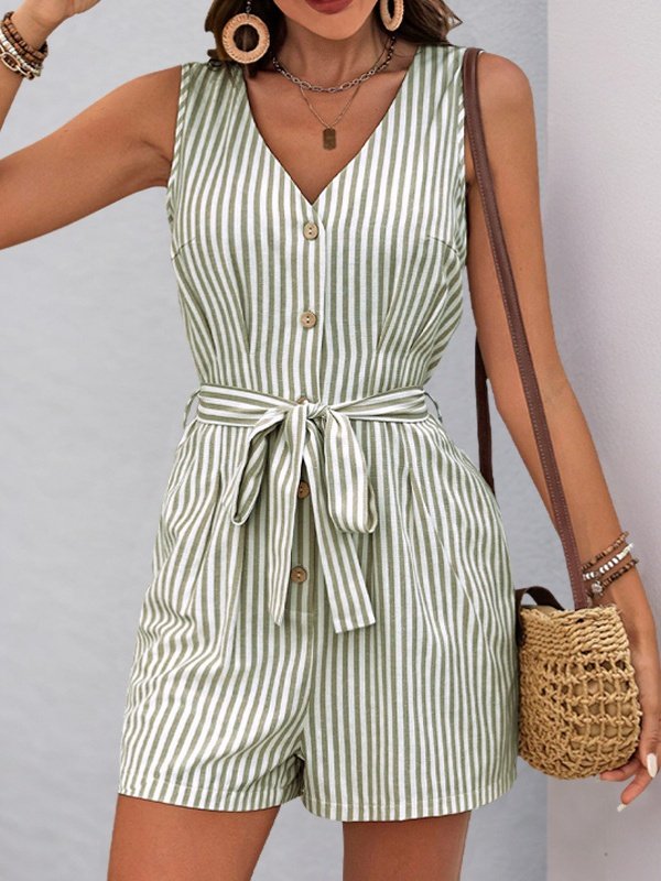 Damen Geometrisch V-Ausschnitt Ärmellos Retro Sommer Jumpsuit