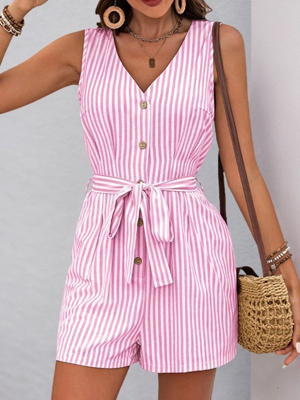 Damen Geometrisch V-Ausschnitt Ärmellos Retro Sommer Jumpsuit