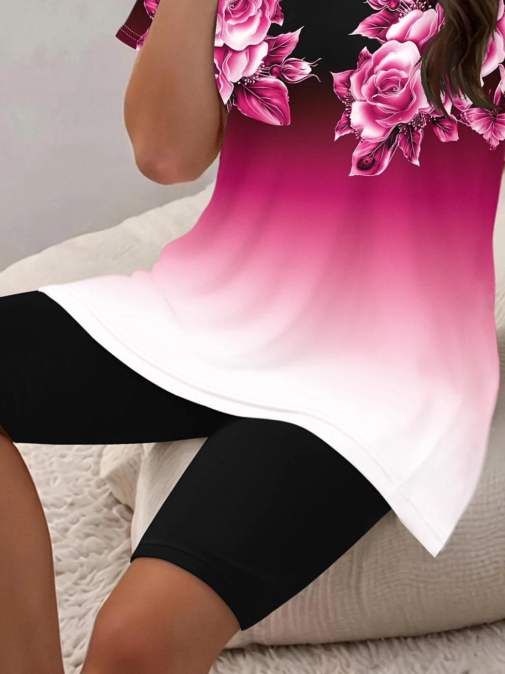 Damen Geblümt Print Zweiteiliges Set Täglich Kurzarm Lässig Sommer Bluse mit Hose Matching Set