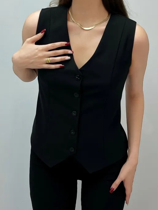 Damen Ärmellos Tanktop Oberteile Leibchen Sommer Unifarben Schnalle V-Ausschnitt Täglich Einfach Oberteile