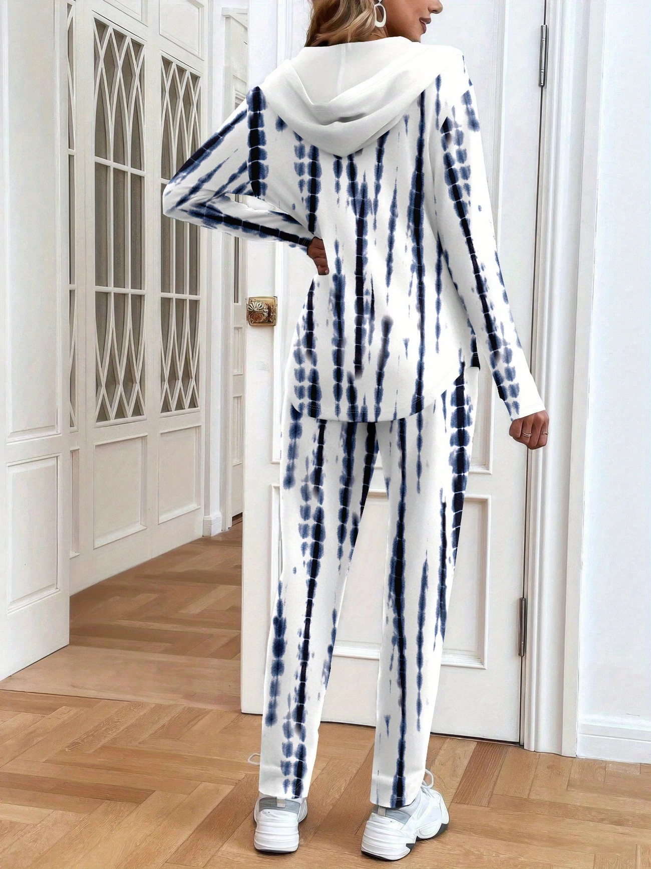 Damen abstrakte Streifen Print Zweiteiliges Set Täglich Langarm Lässig Frühling/Herbst Mantel mit Hosen Matching Set