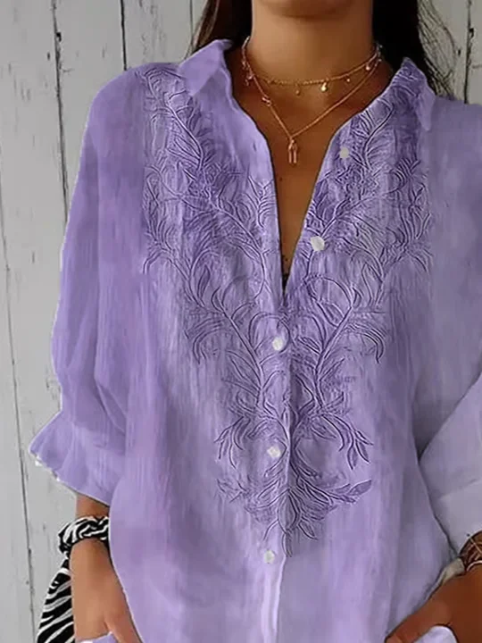 Damen Geblümt Dreiviertelärmel Bluse Frühling/Herbst Print Hemdkragen Täglich Lässig Oberteile
