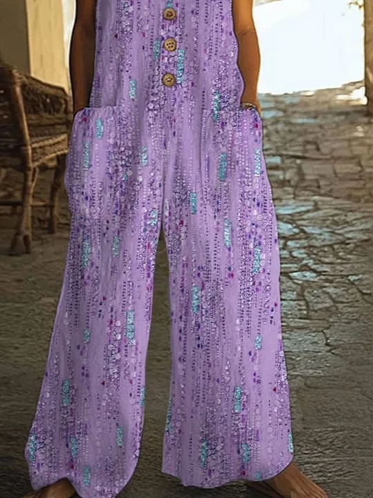 Damen Abstrakt Rundhals Ärmellos Lässig Sommer Jumpsuit