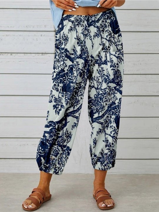 Damen Geometrisch Knöchelhose Elastische Taille Hose Retro Frühling/Herbst Hose