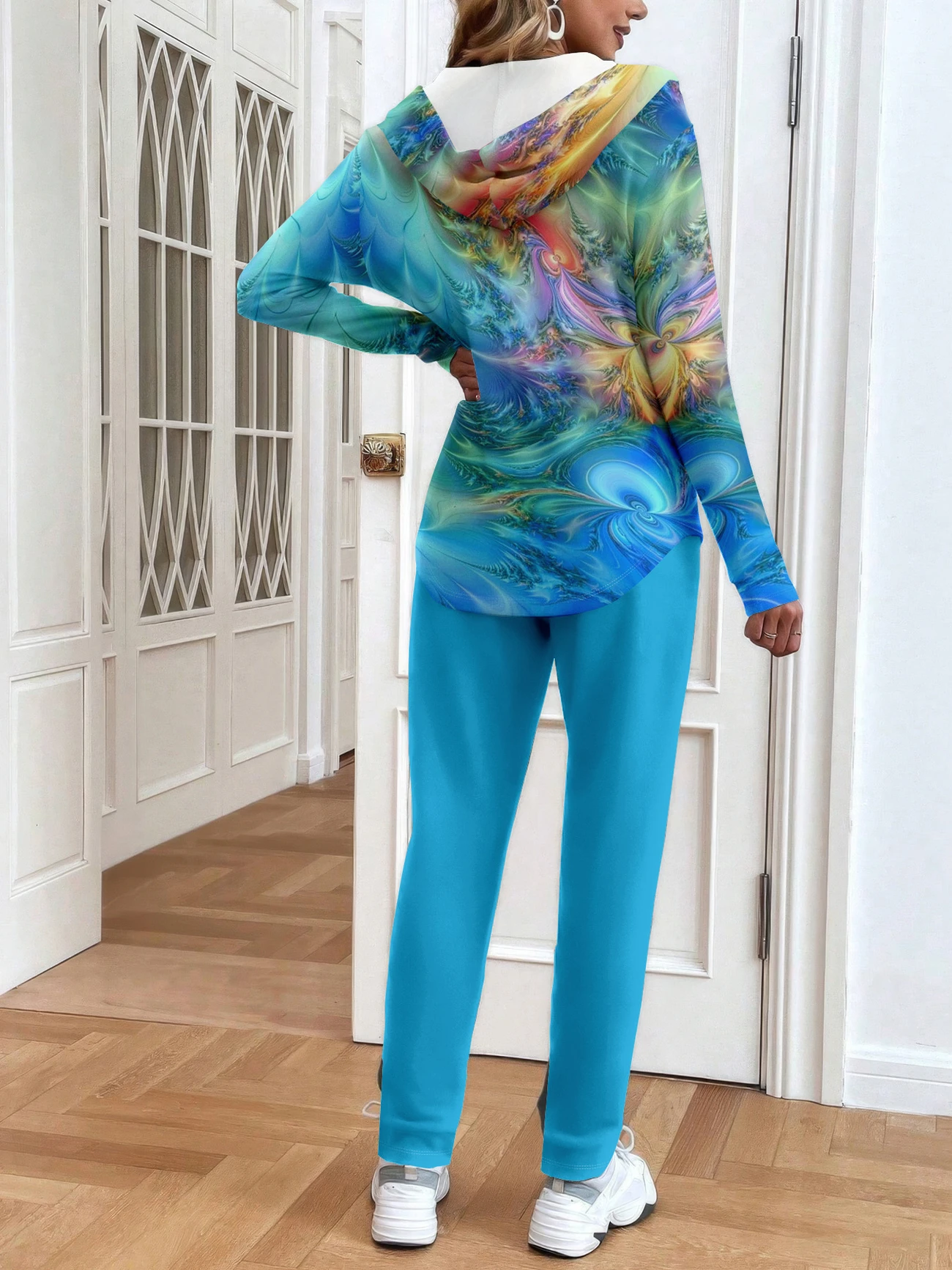 Damen Abstrakt Print Zweiteiliges Set Täglich Langarm Lässig Frühling/Herbst Mantel mit Hosen Matching Set