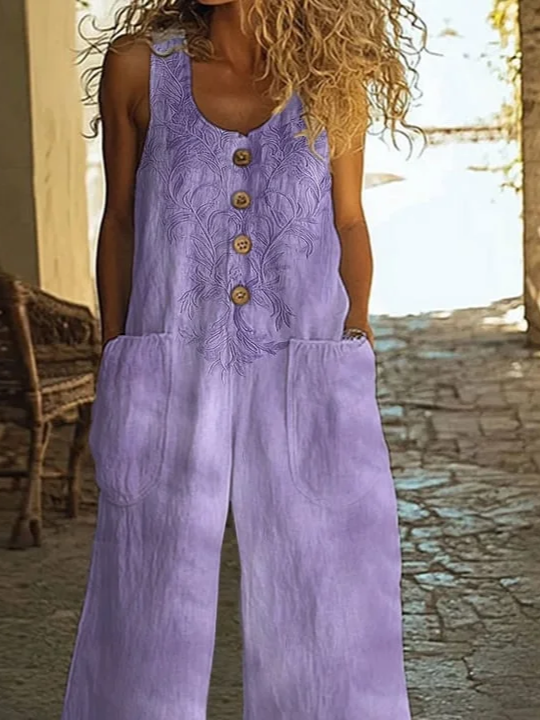 Damen Geblümt Rundhals Ärmellos Lässig Sommer Jumpsuit