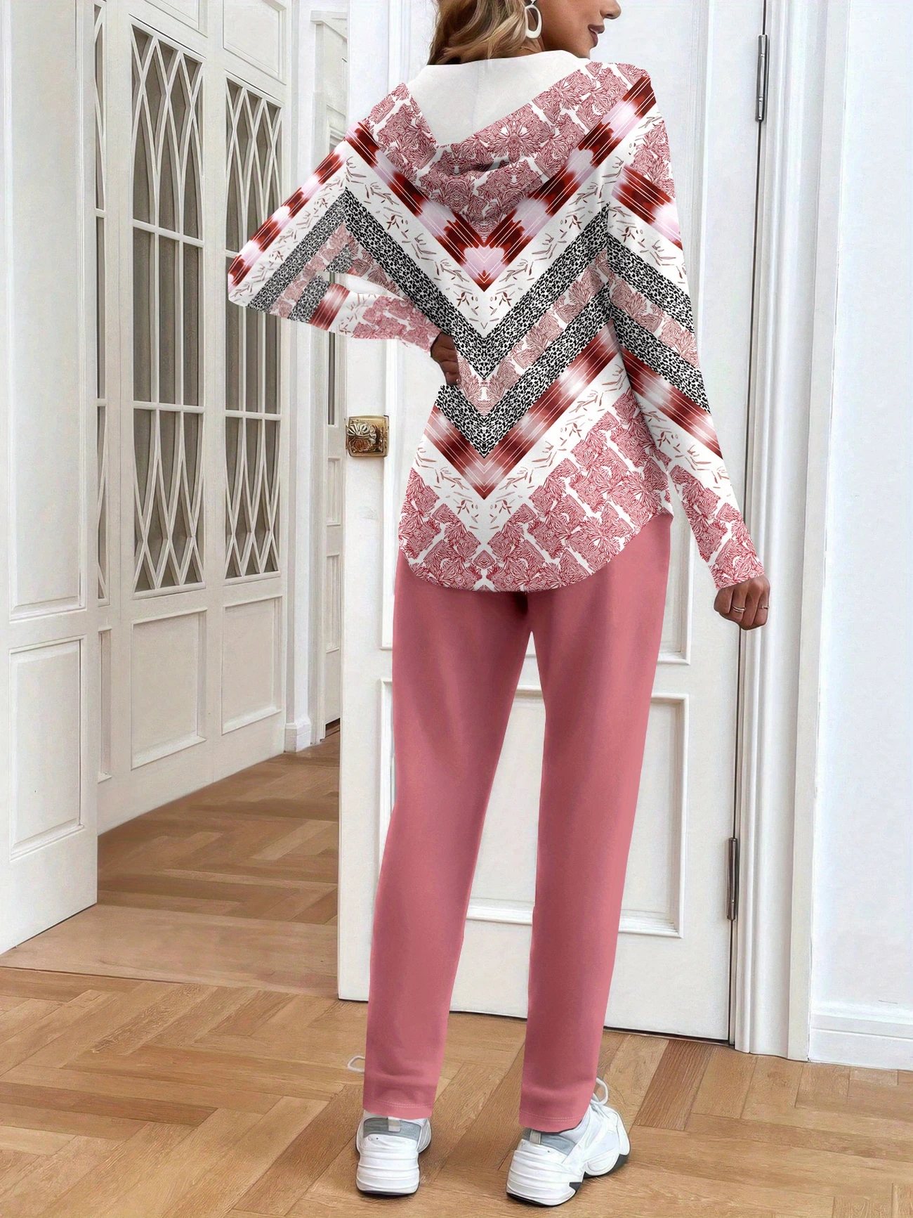 Damen Abstrakt Print Zweiteiliges Set Täglich Langarm Lässig Frühling/Herbst Mantel mit Hosen Matching Set