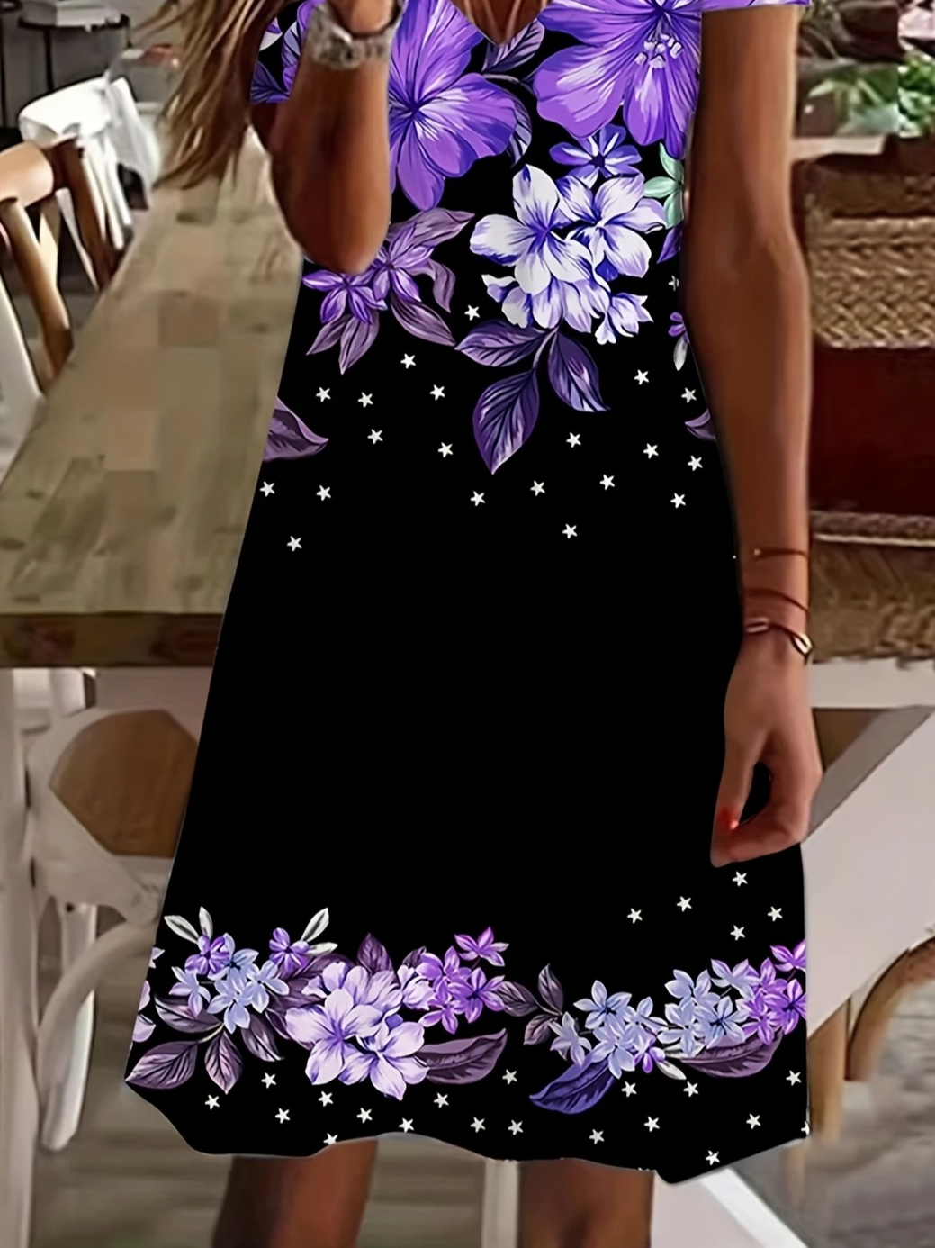 Damen Geblümt Kurzarm Sommer Print Kleid V-Ausschnitt Täglich Lässig Midi Passen & Flare Kleid A-Linien-Kleid