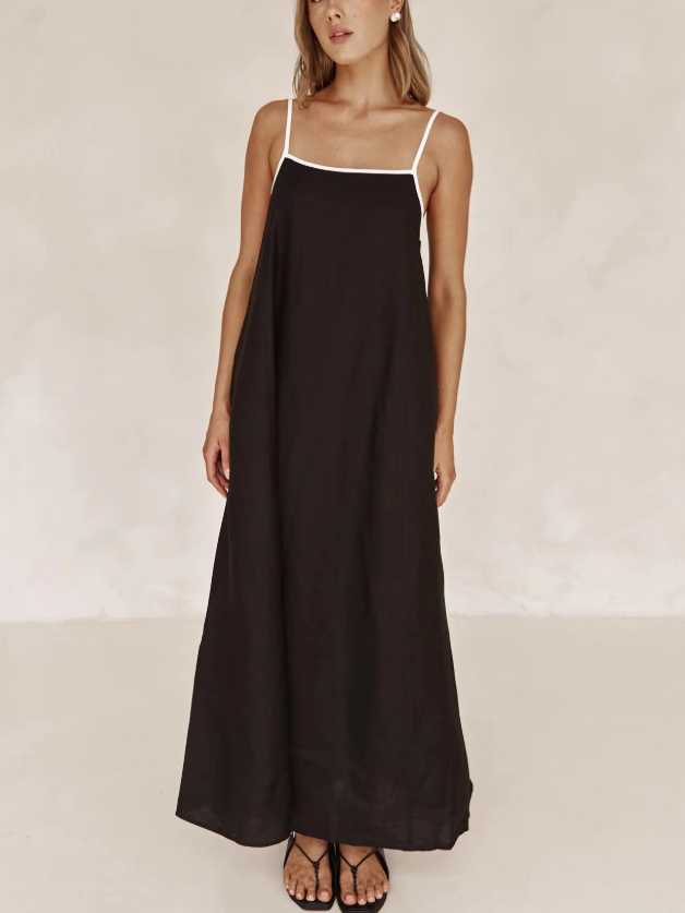 Damen Gestreift Ärmellos Sommer Nahtverarbeitung Kleid Karree-Ausschnitt Täglich Retro Maxikleid Tanktop A-Linien-Kleid