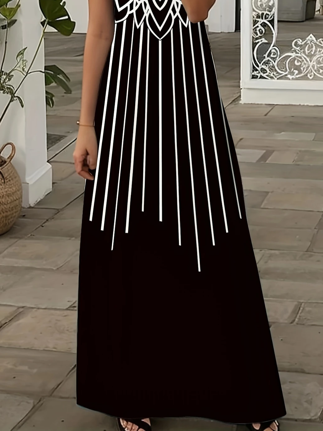 Damen Abstrakt Kurzarm Sommer Print Kleid V-Ausschnitt Täglich Lässig Maxikleid X-Linie Kleid