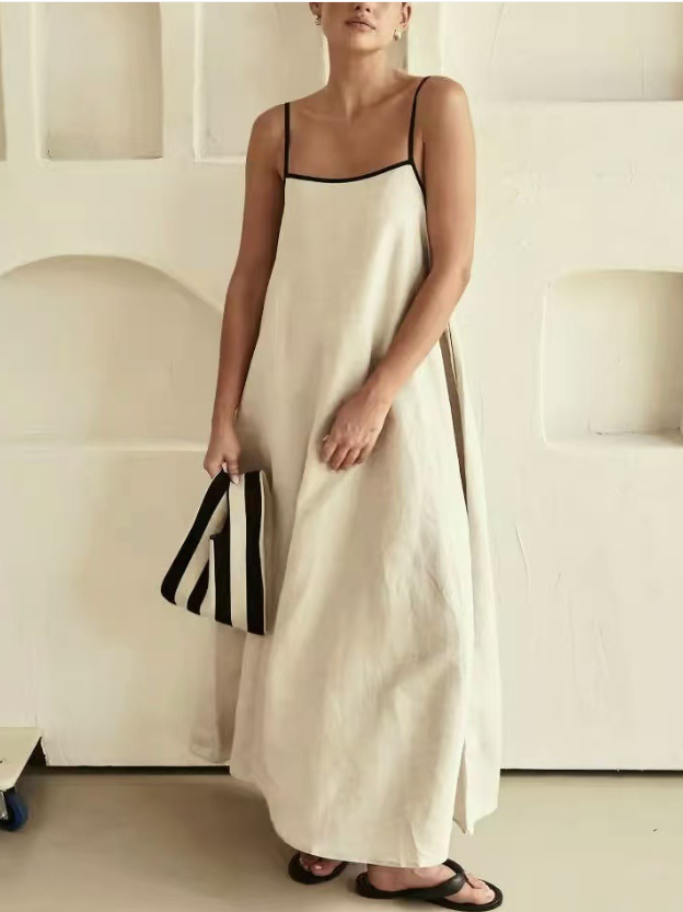 Damen Gestreift Ärmellos Sommer Nahtverarbeitung Kleid Karree-Ausschnitt Täglich Retro Maxikleid Tanktop A-Linien-Kleid