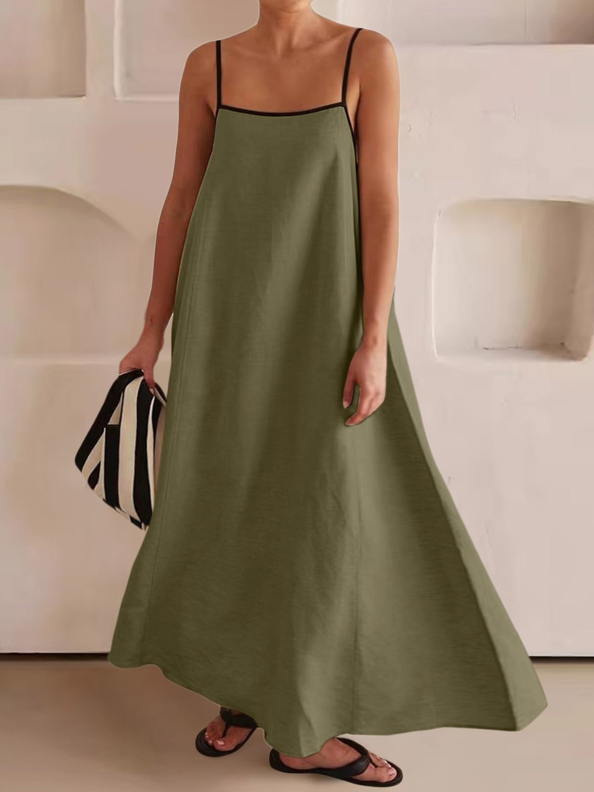 Damen Gestreift Ärmellos Sommer Nahtverarbeitung Kleid Karree-Ausschnitt Täglich Retro Maxikleid Tanktop A-Linien-Kleid