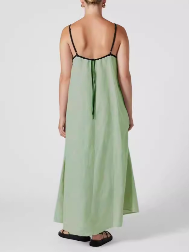Damen Gestreift Ärmellos Sommer Nahtverarbeitung Kleid Karree-Ausschnitt Täglich Retro Maxikleid Tanktop A-Linien-Kleid