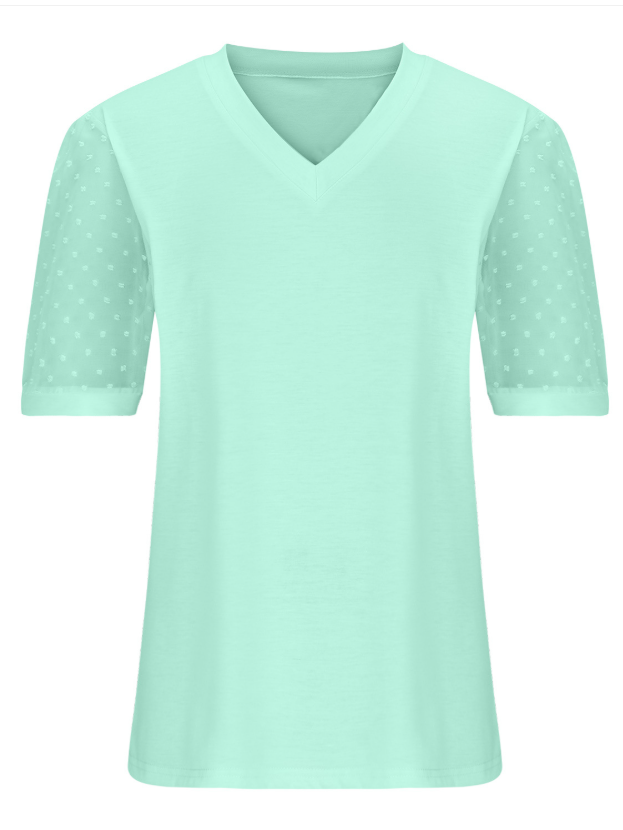Damen Polka Dots Kurzarm T-Shirts T-Shirt V-Ausschnitt Jacquard Lässig Sommer Oberteile