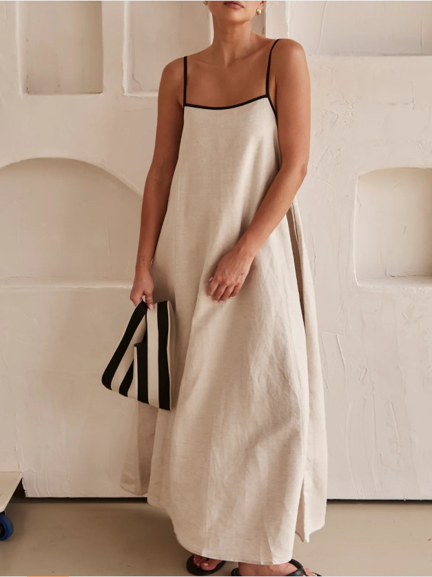 Damen Gestreift Ärmellos Sommer Nahtverarbeitung Kleid Karree-Ausschnitt Täglich Retro Maxikleid Tanktop A-Linien-Kleid