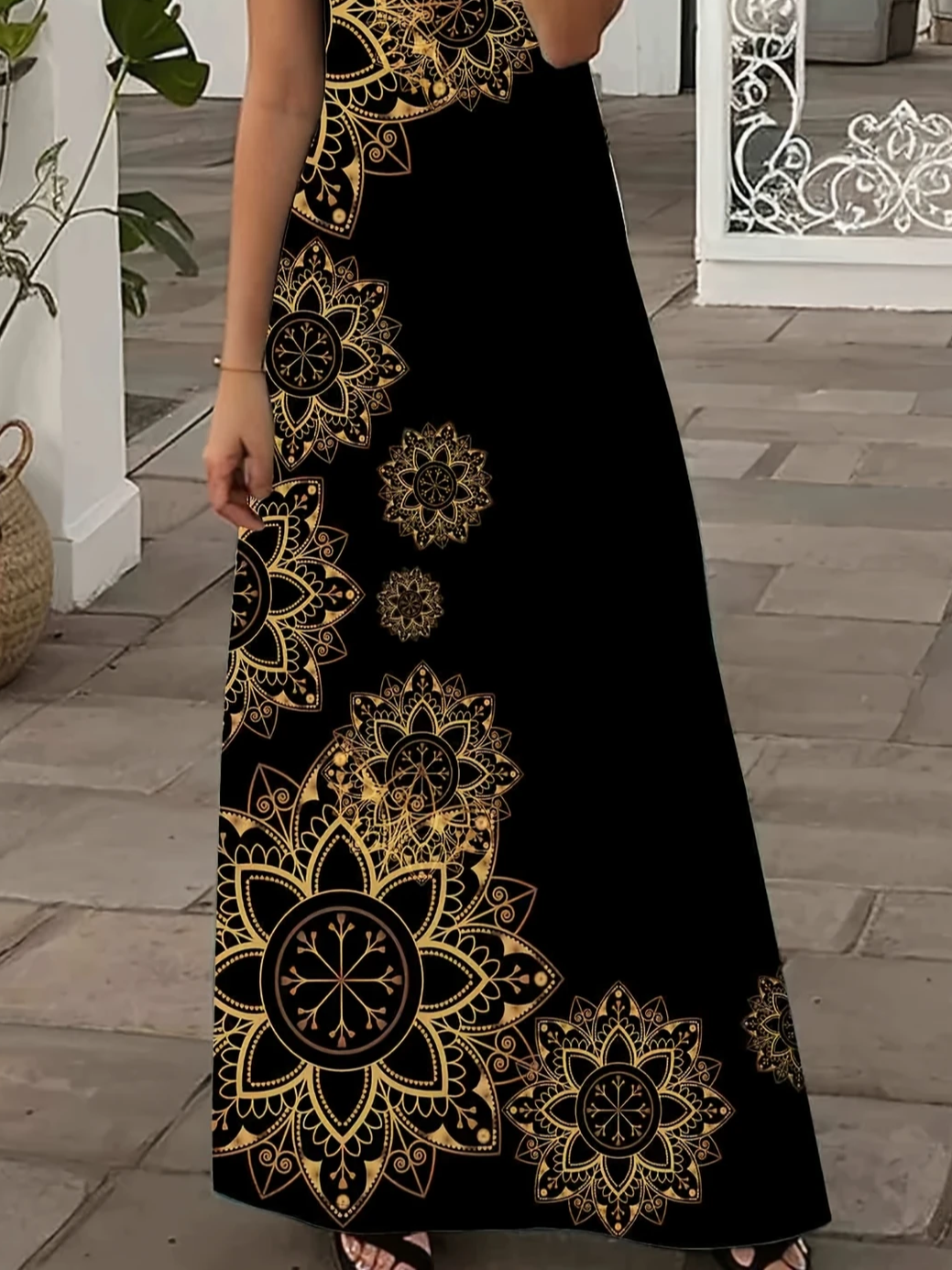 Damen Geblümt Kurzarm Sommer Print Kleid V-Ausschnitt Täglich Lässig Maxikleid X-Linie Kleid