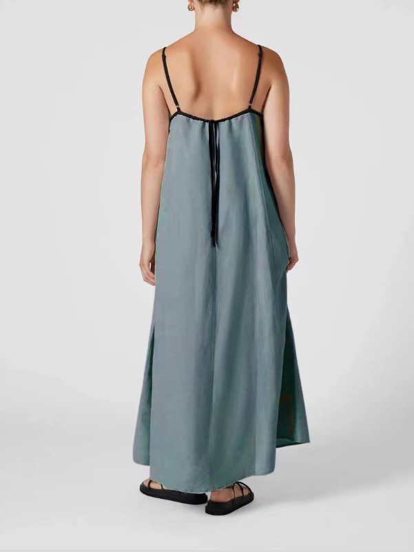 Damen Gestreift Ärmellos Sommer Nahtverarbeitung Kleid Karree-Ausschnitt Täglich Retro Maxikleid Tanktop A-Linien-Kleid