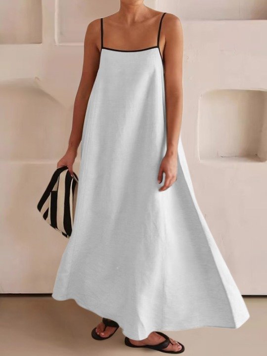 Damen Gestreift Ärmellos Sommer Nahtverarbeitung Kleid Karree-Ausschnitt Täglich Retro Maxikleid Tanktop A-Linien-Kleid