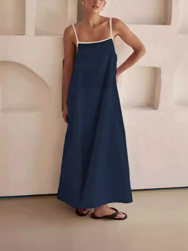 Damen Gestreift Ärmellos Sommer Nahtverarbeitung Kleid Karree-Ausschnitt Täglich Retro Maxikleid Tanktop A-Linien-Kleid