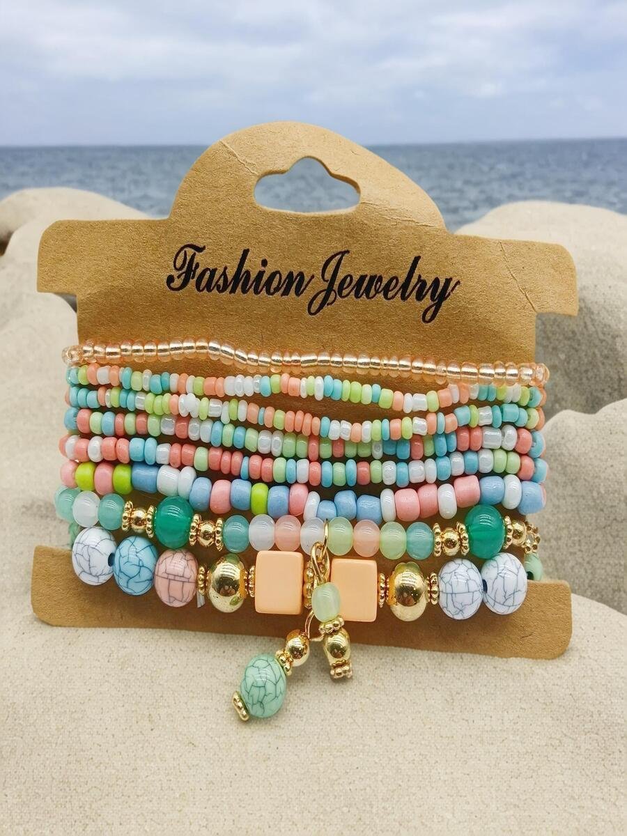 Handgemachte Bohemien Damen Hirse Korn Armbänder, romantisch Element Armband Set 8 Stück/set Armband