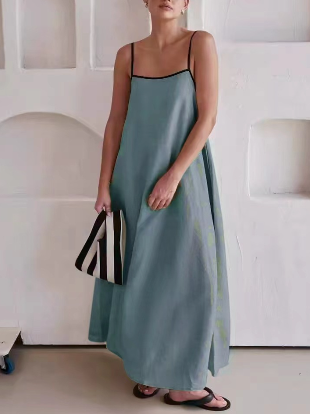 Damen Gestreift Ärmellos Sommer Nahtverarbeitung Kleid Karree-Ausschnitt Täglich Retro Maxikleid Tanktop A-Linien-Kleid