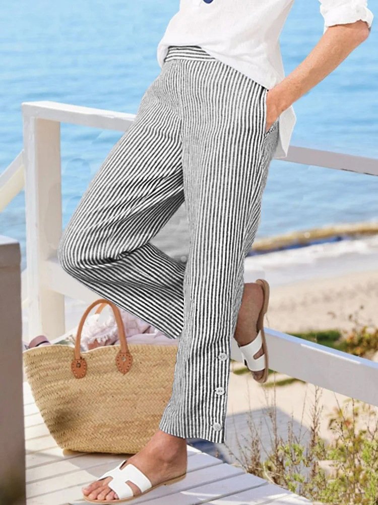Damen Gestreift Knöchelhose Elastische Taille Hose Lässig Frühling/Herbst Hose