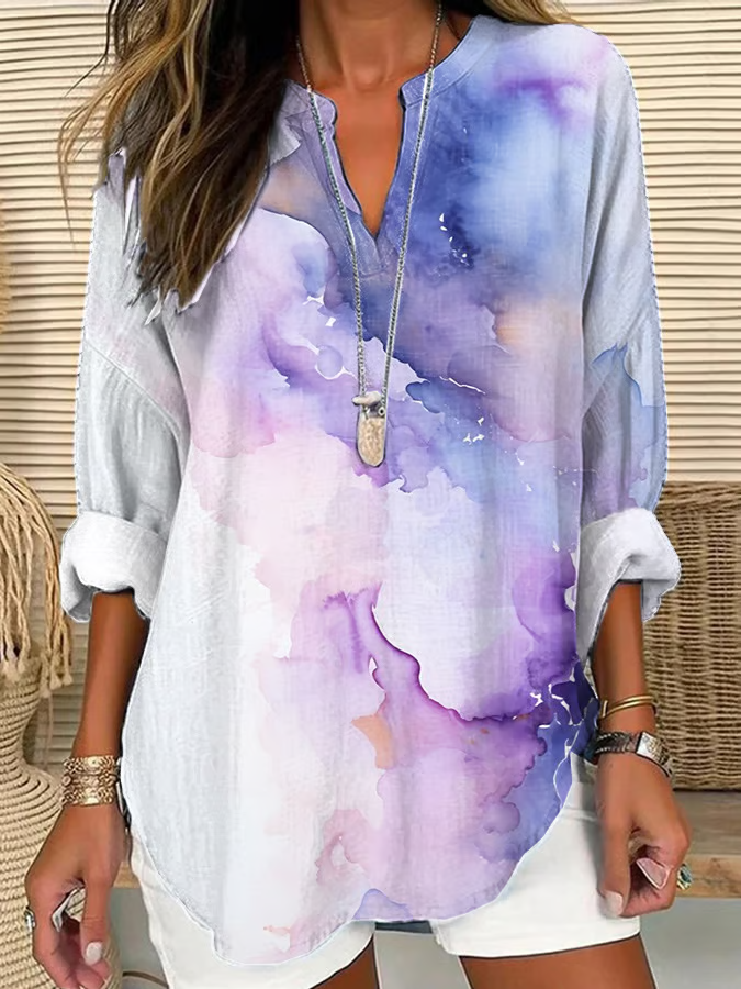 Damen Abstrakt Langarm Bluse Frühling/Herbst Print V-Ausschnitt Täglich Lässig Oberteile